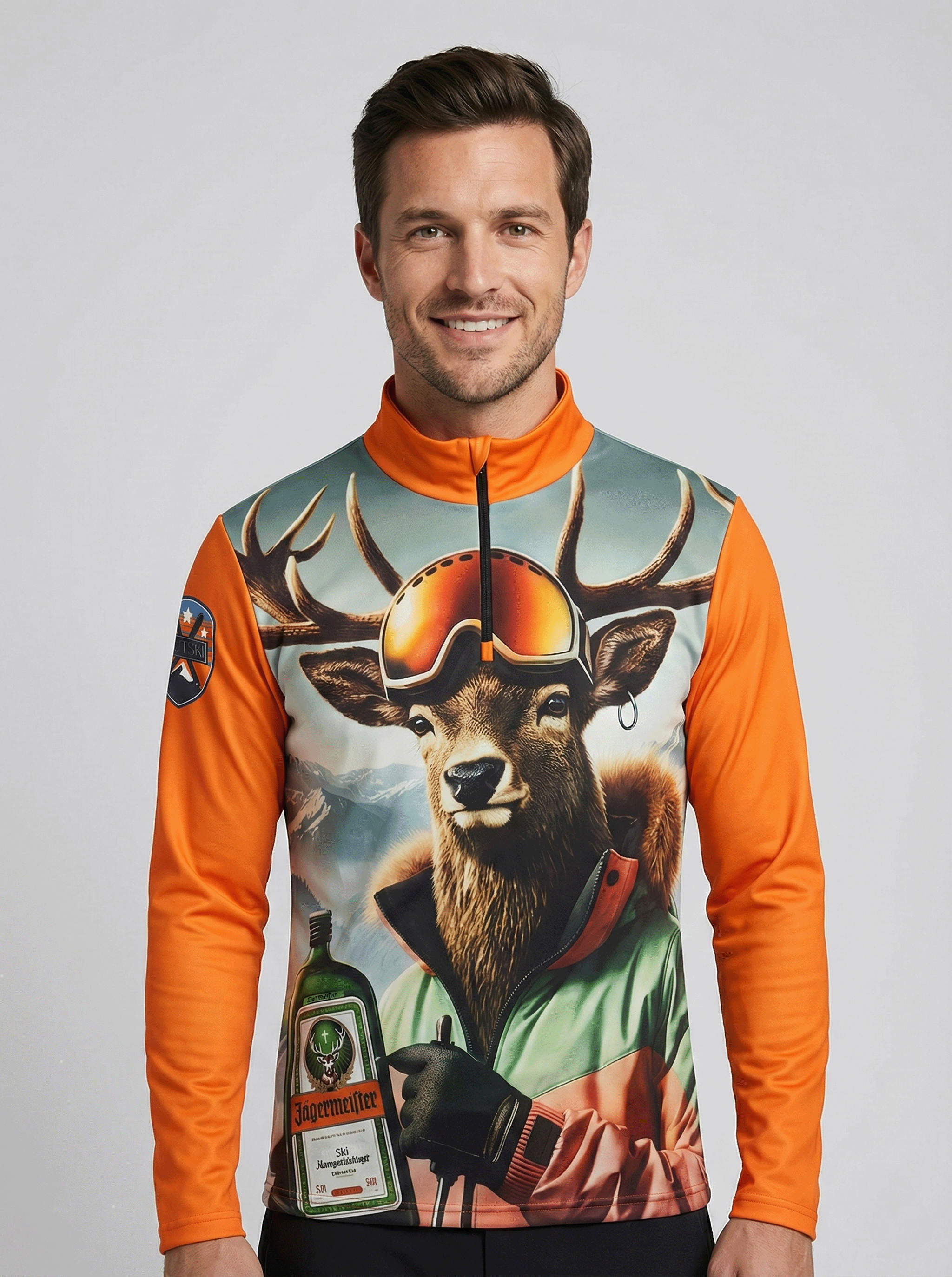 Vooraanzicht van de heren skipully flying hirsch met oranje mouw