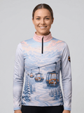 Gutski dames skipully Luxury Lift voorkant met print van skiliften en besneeuwde bergen