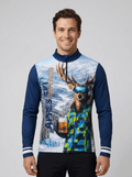Gutski Masshirsch Navy skipully met fotoprint van een hert met bierpul en besneeuwde bergen.