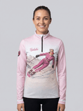 Gutski dames skipully roze vintage print ski lady voorkant